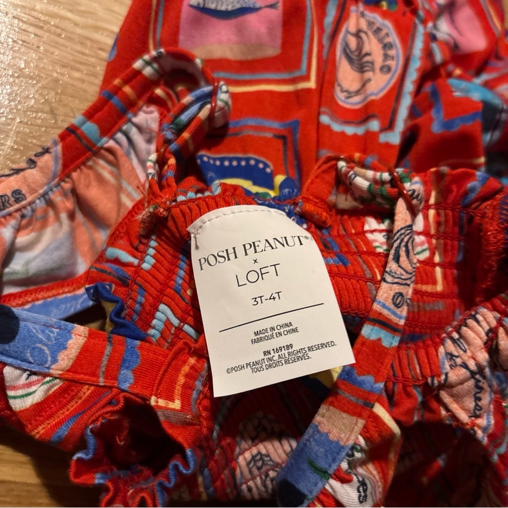 Posh Peanut x LOFT Smocked Babydoll Dress Red Sardine Tomato 3/4t Sleeveless - Picture 3 of 4